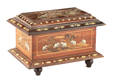 Lot 323 - A LATE 19TH CENTURY ANGLO INDIAN INLAID HARDWOOD CASKET