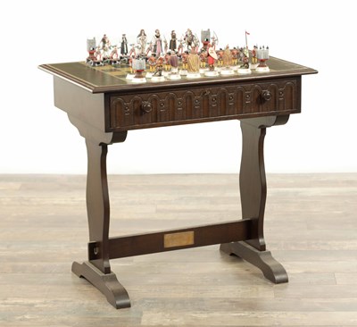 Lot 36 - TOWER OF LONDON 900TH ANNIVERSARY CHESS SET AND OAK GAMES TABLE