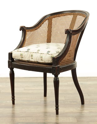 Lot 119 - AN EDWARDIAN MAHOGANY ADAM STYLE BERGERE CHAIR