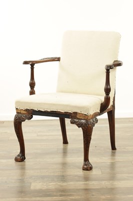 Lot 1175 - A GOOD EARLY 18TH CENTURY WALNUT UPHOLSTERED ARMCHAIR