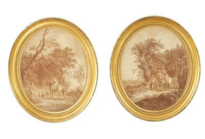 Lot 130 - AFTER FRANCESCO BARTOLOZZI A PAIR OF 18TH CENTURY SEPIA COLOURED PRINTS