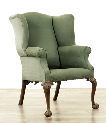 Lot 1340 - A GOOD GEORGE III MAHOGANY WING BACK UPHOLSTERED ARMCHAIR
