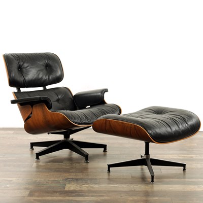 Lot 1269 - CHARLES AND RAY EAMES. A 1970's LEATHER UPHOLSTERED LOUNGE CHAIR AND OTTOMAN