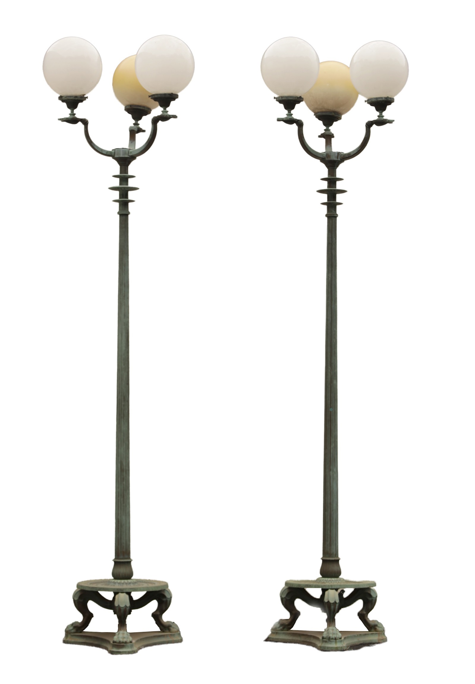 Pair of early twentieth-century bronze country-house lamp posts sold by Hutchinson Scott