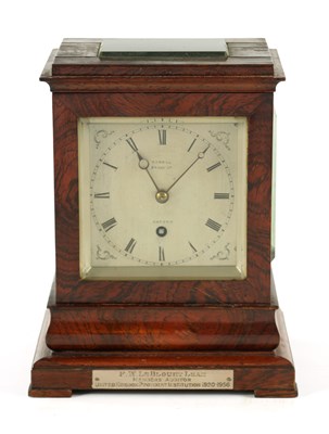 Lot 966 - ROWELL, OXFORD. A SMALL MID-19TH CENTURY ROSEWOOD FUSEE LIBRARY CLOCK