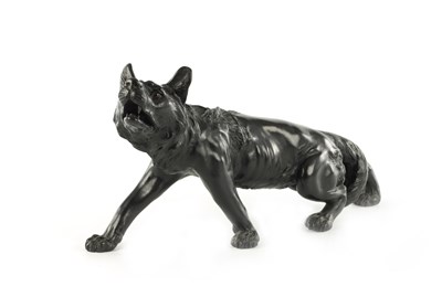Lot 149 - A JAPANESE MEIJI PERIOD BRONZE SCULPTURE OF A WOLF