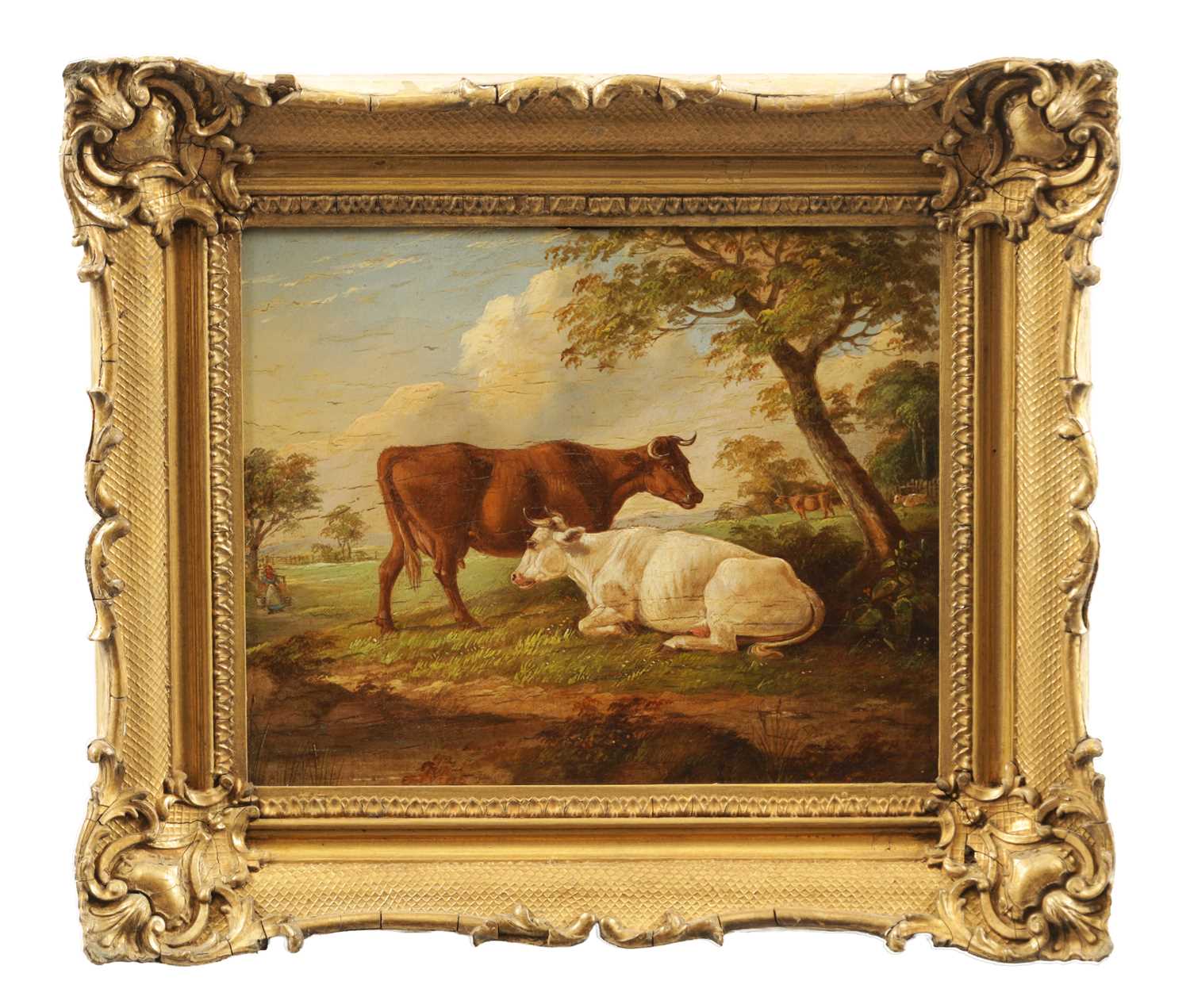 Lot 668 - ATT. THOMAS SIDNEY COOPER (BRITISH 1803 - 1902) A 19TH CENTURY OIL ON CANVAS CATTLE IN A TREE-LINED LANDSCAPE
