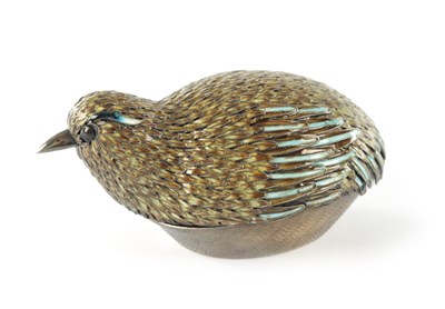 Lot 101 - A 20TH CENTURY LIMITED EDITION ENAMELLED SILVER QUAIL BOX