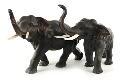 Lot 47 - A PAIR OF JAPANESE MEIJI PERIOD PATINATED BRONZE SCULPTURES