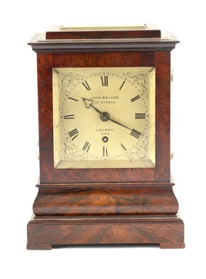 Lot 1077 - JOHN WALKER, LONDON. A SMALL MID 19TH CENTURY ENGLISH ROSEWOOD FUSEE LIBRARY CLOCK