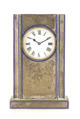 Lot 963 - A CONTINENTAL ART DECO SILVER AND ENAMEL DESK CLOCK