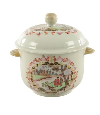 Lot 53 - AN 18TH CENTURY CHINESE EXPORT PORCELAIN FAMILLE ROSE JAR AND COVER