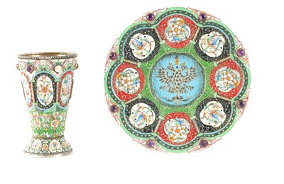 Lot 392 - AN EARLY 20TH CENTURY RUSSIAN SILVER AND CLOISONNÉ CUP AND SAUCER