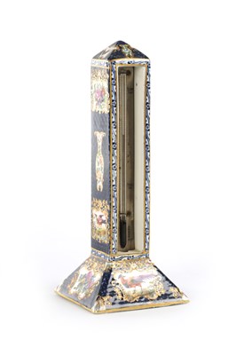 Lot 30 - A 19TH CENTURY PORCELAIN SEVRES STYLE OBELISK FORMED DESK THERMOMETER
