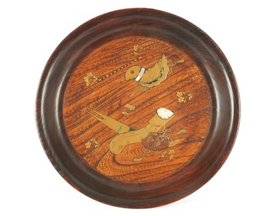 Lot 104 - A JAPANESE MEIJI PERIOD ELM AND SHIBAYAMA INLAID HANGING PLATE