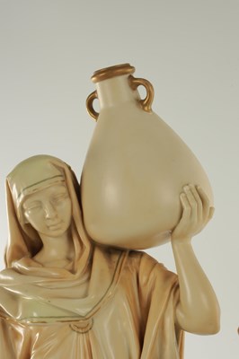 Lot 44 - A PAIR OF LATE 19TH CENTURY ROYAL WORCESTER PORCELAIN FIGURES OF WATER CARRIERS