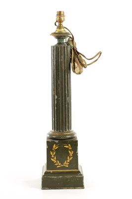 Lot 910 - A 20TH CENTURY FRENCH PAINTED WOOD AND BRASS TABLE LAMP
