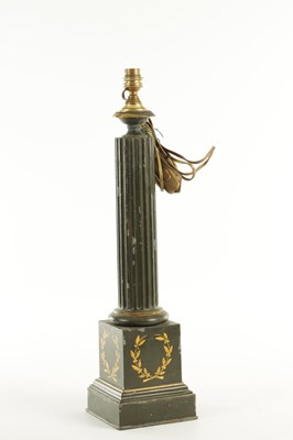 Lot 910 - A 20TH CENTURY FRENCH PAINTED WOOD AND BRASS TABLE LAMP