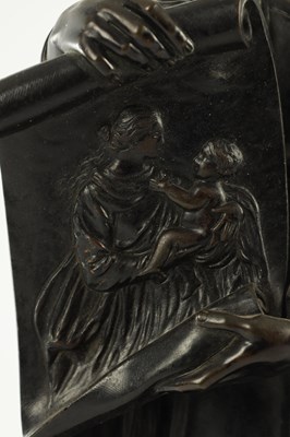 Lot 585 - A PAIR OF LATE 19TH CENTURY FRENCH PATINATED BRONZE FIGURES OF SAINT MARK AND SAINT LUKE ON ROUGE MARBLE BASES