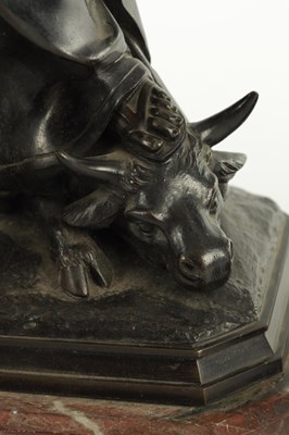 Lot 585 - A PAIR OF LATE 19TH CENTURY FRENCH PATINATED BRONZE FIGURES OF SAINT MARK AND SAINT LUKE ON ROUGE MARBLE BASES