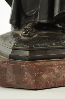 Lot 585 - A PAIR OF LATE 19TH CENTURY FRENCH PATINATED BRONZE FIGURES OF SAINT MARK AND SAINT LUKE ON ROUGE MARBLE BASES
