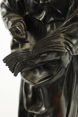 Lot 585 - A PAIR OF LATE 19TH CENTURY FRENCH PATINATED BRONZE FIGURES OF SAINT MARK AND SAINT LUKE ON ROUGE MARBLE BASES