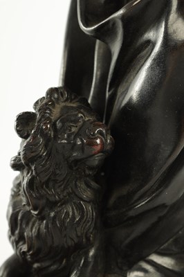 Lot 585 - A PAIR OF LATE 19TH CENTURY FRENCH PATINATED BRONZE FIGURES OF SAINT MARK AND SAINT LUKE ON ROUGE MARBLE BASES