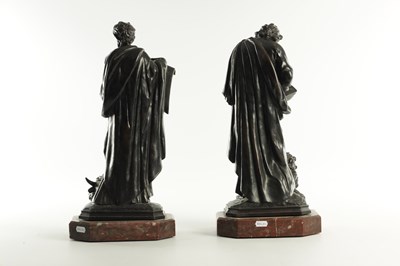 Lot 585 - A PAIR OF LATE 19TH CENTURY FRENCH PATINATED BRONZE FIGURES OF SAINT MARK AND SAINT LUKE ON ROUGE MARBLE BASES