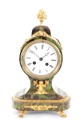 Lot 1358 - A LATE 19TH CENTURY FRENCH GREEN TORTOISESHELL AND GILT BRONZE MANTEL CLOCK