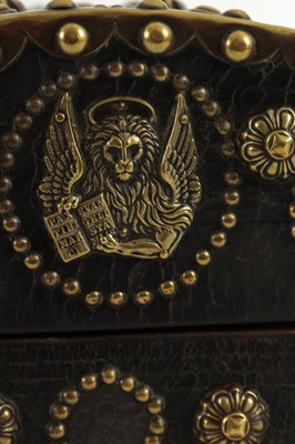 Lot 570 - A 19TH CENTURY CONTINENTAL LEATHER-COVERED AND STUDDED CASKET