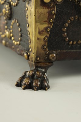 Lot 570 - A 19TH CENTURY CONTINENTAL LEATHER-COVERED AND STUDDED CASKET