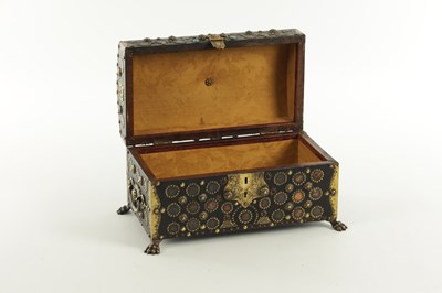 Lot 570 - A 19TH CENTURY CONTINENTAL LEATHER-COVERED AND STUDDED CASKET
