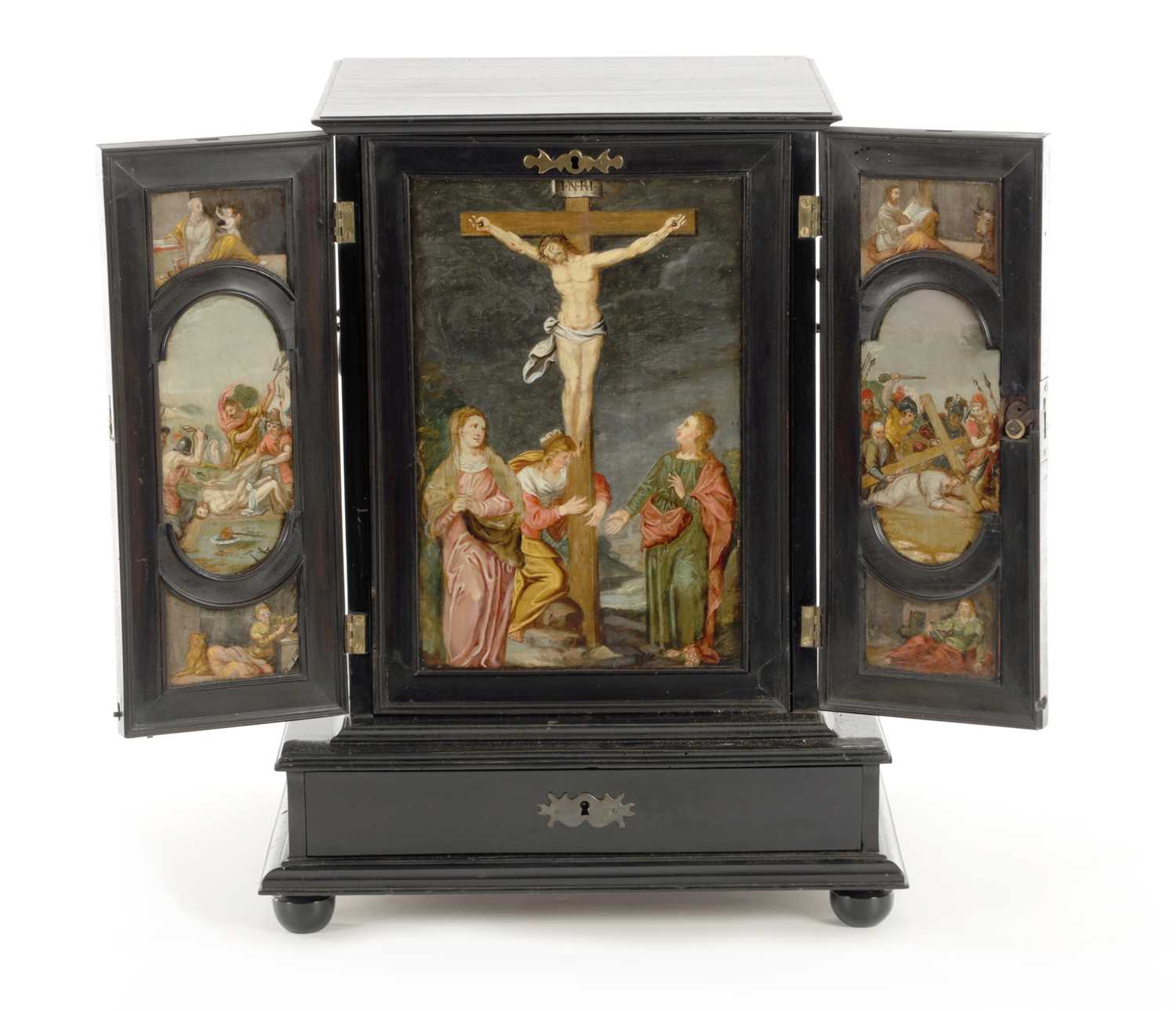 Lot 519 - A LATE 18TH CENTURY ITALIAN EBONISED TABLE CABINET