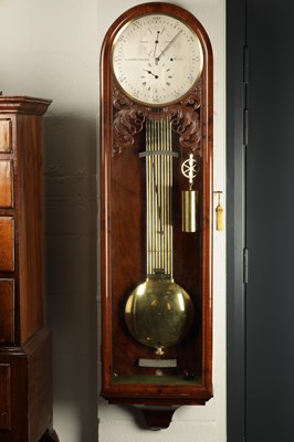 Lot 990 - GUSTAV HORSTMANN, BATH. A FINE MID 19TH CENTURY FIGURED MAHOGANY WALL REGULATOR CLOCK