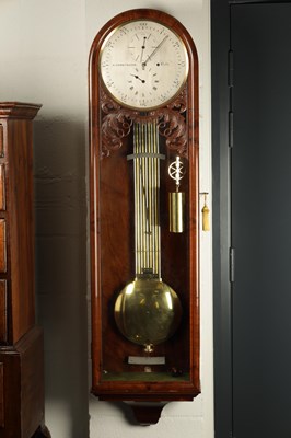 Lot 990 - GUSTAV HORSTMANN, BATH. A FINE MID 19TH CENTURY FIGURED MAHOGANY WALL REGULATOR CLOCK