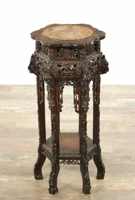 Lot 80 - A GOOD 19TH CENTURY CHINESE CARVED HARDWOOD JARDINIERE STAND