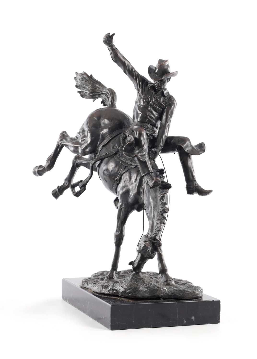 Lot 510 - A GOOD 20TH CENTURY BRONZE SCULPTURE OF A BUCKING BRONCO