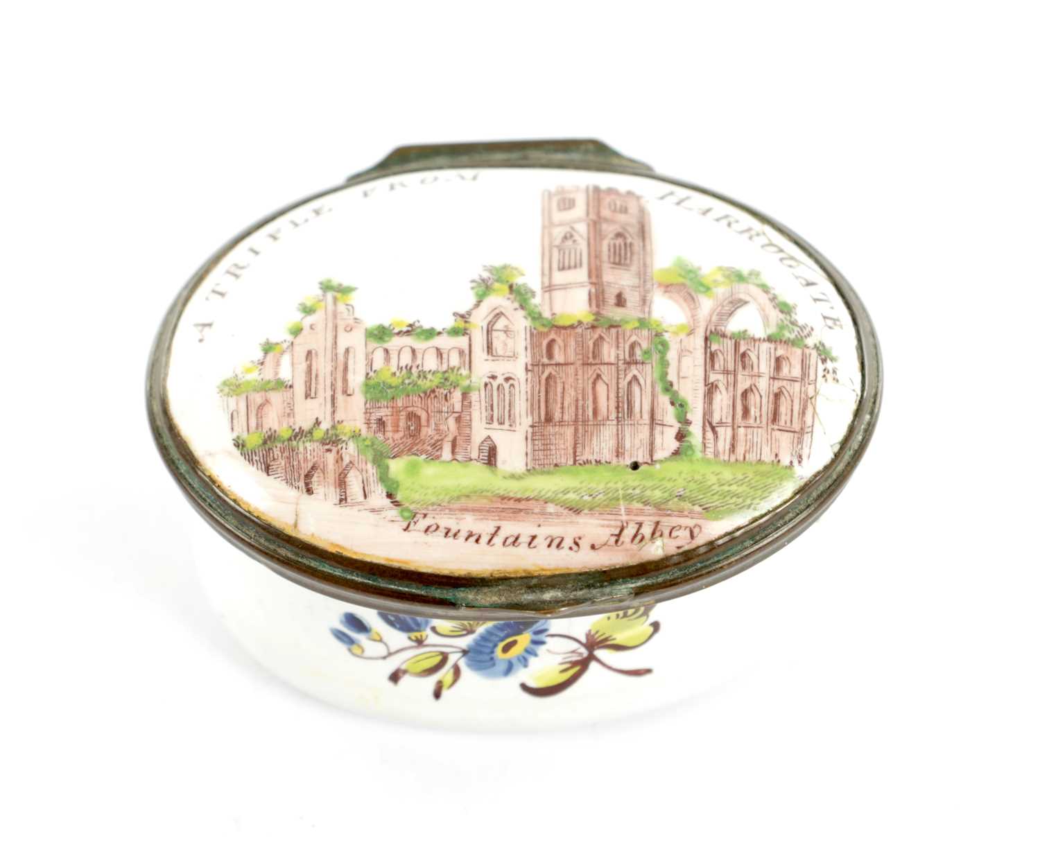 Lot 573 - AN 18TH CENTURY STAFFORDSHIRE ENAMEL PATCH BOX