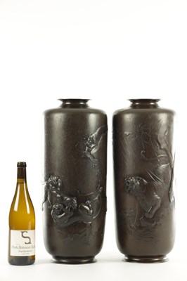Lot 170 - A LARGE PAIR OF JAPANESE MEIJI PERIOD BRONZE VASES BY MIAYO