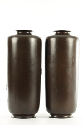 Lot 170 - A LARGE PAIR OF JAPANESE MEIJI PERIOD BRONZE VASES BY MIAYO