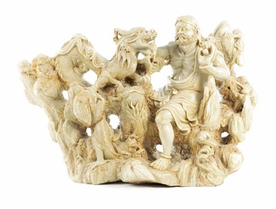 Lot 75 - A LARGE FINELY CARVED CHINESE SOAPSTONE SCULPTURE