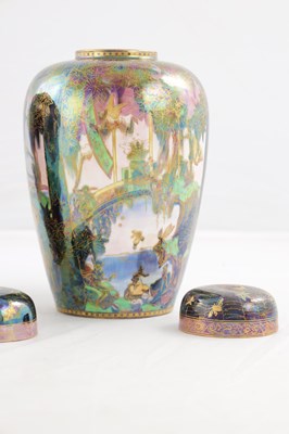 Lot 32 - A FINE PAIR OF 20TH CENTURY DAISY MAKEIG-JONES WEDGWOOD FAIRYLAND LUSTRE MALFREY GINGER JARS AND COVERS