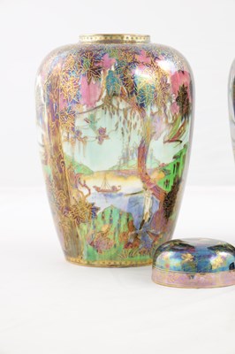 Lot 32 - A FINE PAIR OF 20TH CENTURY DAISY MAKEIG-JONES WEDGWOOD FAIRYLAND LUSTRE MALFREY GINGER JARS AND COVERS