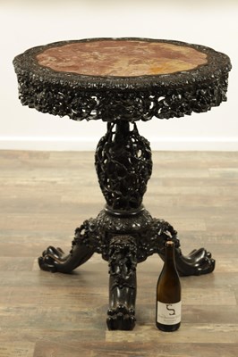 Lot 183 - A GOOD 19TH CENTURY RETICULATED CARVED HARDWOOD CHINESE CENTRE TABLE