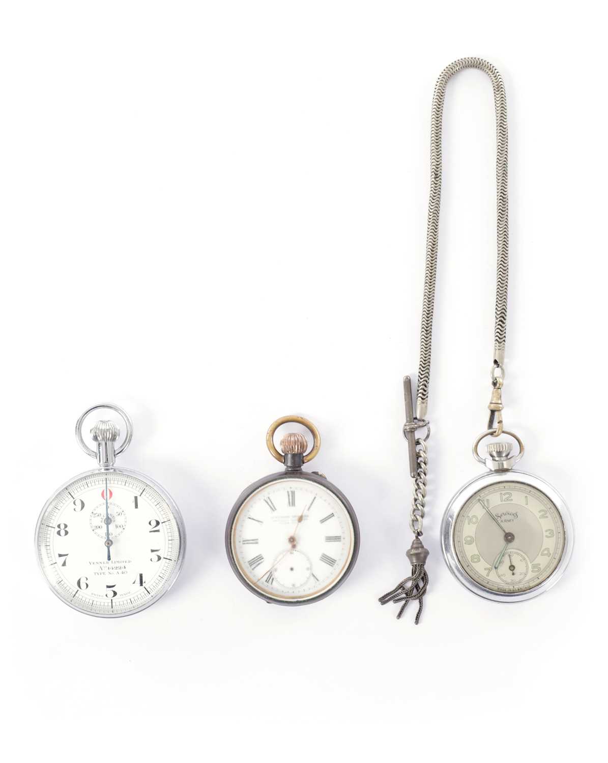 Lot 1151 - A COLLECTION OF TWO POCKET WATCHES AND A STOPWATCH