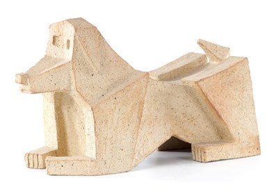 Lot 12 - AN EARLY 20TH CENTURY EARTHENWARE SCULPTURE OF A DOG IN A CUBIST MANNER
