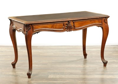 Lot 240 - A 19TH CENTURY FIGURED WALNUT FREE STANDING WRITING TABLE