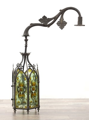 Lot 596 - A RARE 19TH CENTURY BRONZE GOTHIC STYLE HANGING LANTERN