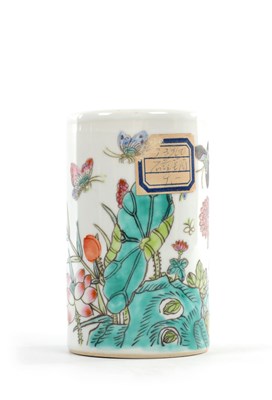 Lot 1727 - A CHINESE REPUBLIC FAMILLE ROSE CYLINDRICAL BRUSH POT