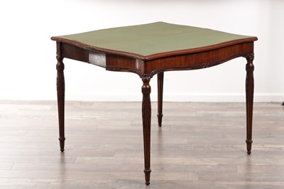 Lot 1202 - A GEORGE III SERPENTINE FRONTED CONCERTINA ACTION MAHOGANY CARD TABLE
